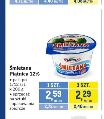 Śmietana Piątnica 12% promocja w Makro