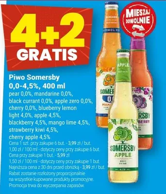 Piwo Somersby apple zero 0,0% promocja w Twój Market