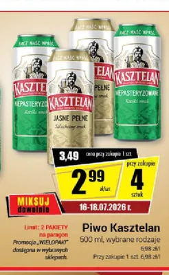 Piwo Kasztelan Niepasteryzowane promocja w Premium Nasz Sklep