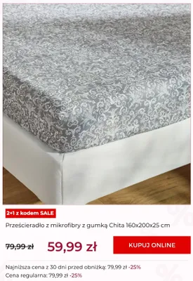 Prześcieradło z mikrofibry z gumką Chita 160x200x25 cm promocja w home&you