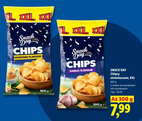 Chipsy ziemniaczane o smaku czosnkowym Snack Day XXL promocja w Lidl