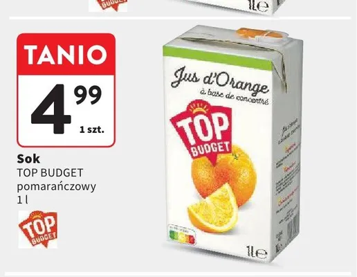 Sok pomarańczowy Top Budget promocja w Intermarche