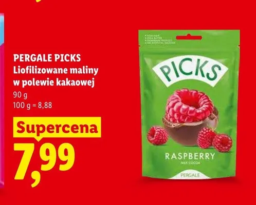 Liofilizowane maliny w polewie kakaowej Pergale Picks promocja w Lidl