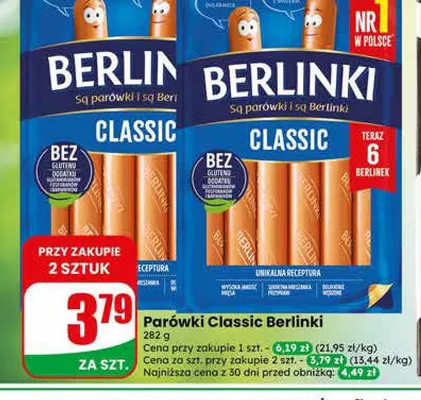 Parówki Classic Berlinki promocja w Dino