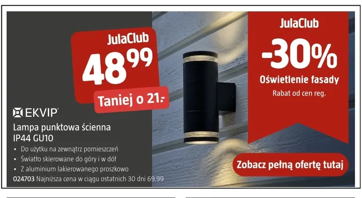 Lampa punktowa ścienna IP44 GU10 Ekvip promocja w Jula