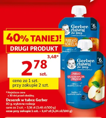 Deserek w tubce Gerber Natural Jabłko Morela promocja w Auchan