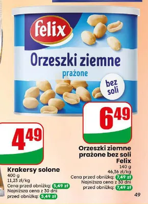 Orzeszki ziemne prażone bez soli Felix promocja w Dino