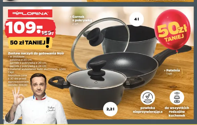 Zestaw naczyń do gotowania Noir Florina promocja w Netto