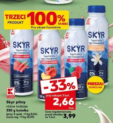Jogurt pitny typu islandzkiego Skyr o smaku Waniliowym K-Classic promocja w Kaufland
