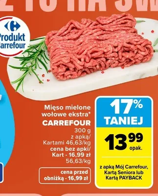 Mięso mielone wołowe ekstra Carrefour promocja w Carrefour
