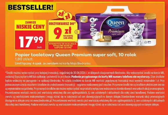 Papier toaletowy Premium Super Soft, 10 rolek promocja w Biedronka
