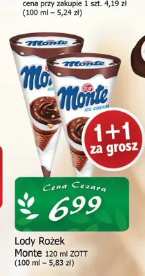 Lody Rożek Monte Zott promocja w CEZAR Delikatesy