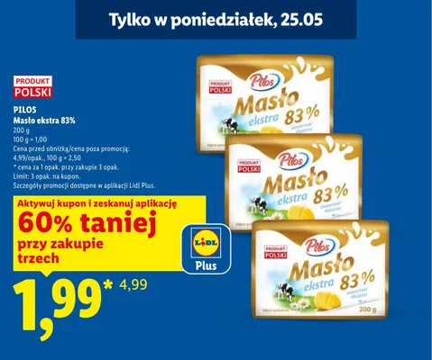 Masło ekstra 83% Pilos promocja w Lidl