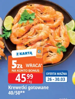Krewetki gotowane 40/50 promocja w Leclerc