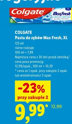 Pasta do zębów Colgate Max Fresh Cooling Crystals XL promocja w Lidl