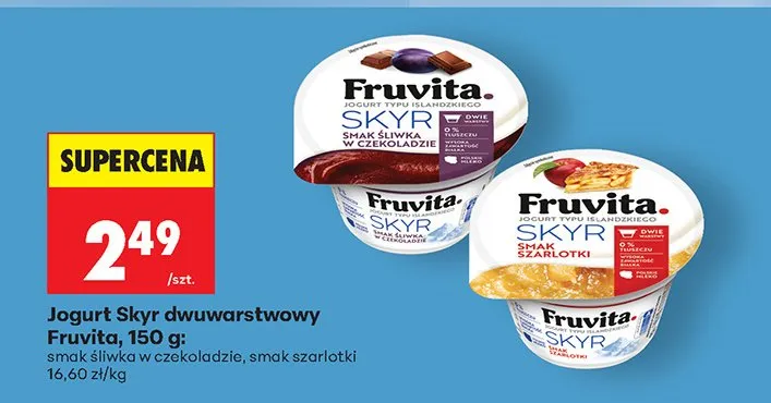 Jogurt Skyr dwuwarstwowy smak śliwka w czekoladzie promocja w Biedronka