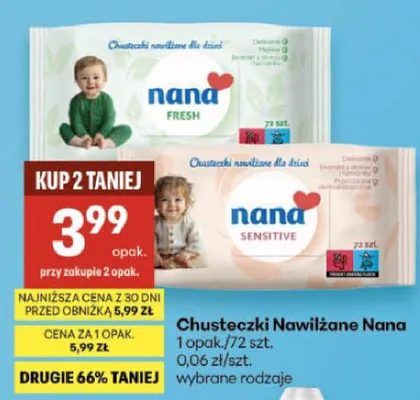 Chusteczki nawilżane dla dzieci Nana Fresh promocja w Delikatesy Centrum