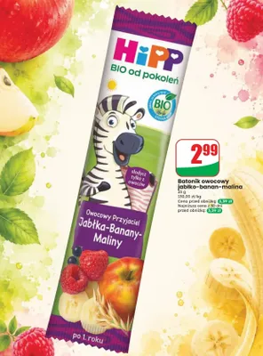 Batonik owocowy jabłko-banan-malina HiPP Owocowy Przyjaciel promocja w Dino