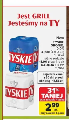 Piwo Tyskie Gronie 4-pak promocja w Carrefour