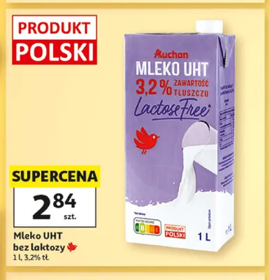 Mleko UHT bez laktozy Auchan 3,2% promocja w Auchan