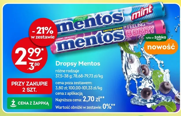 Dropsy Mentos mint promocja w Żabka