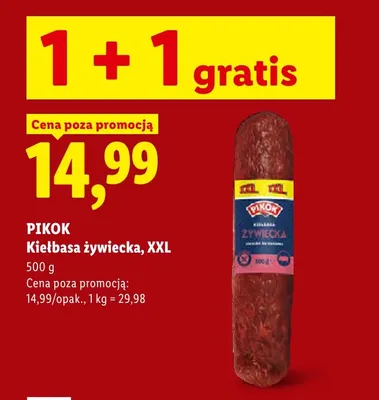 Kiełbasa żywiecka XXL Pikok promocja w Lidl