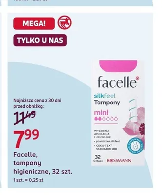 Facelle Silkfeel tampony higieniczne mini promocja w Rossmann