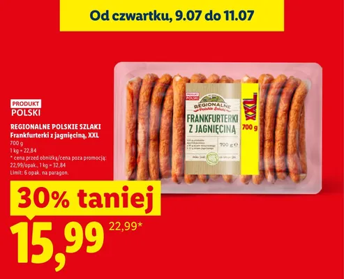 Kiełbaski frankfurterki z jagnięciną Regionalne Polskie Szlaki XXL promocja w Lidl