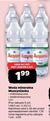 Woda mineralna Muszunianka średnionasycona promocja w Netto