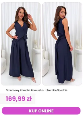 Komplet damski kamizelka i szerokie spodnie ModnaKiecka.pl granatowy promocja w Modna Kiecka