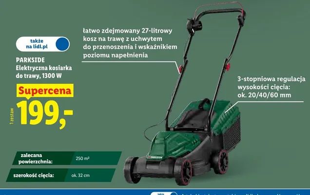 Kosiarka elektryczna do trawy Parkside 1300W promocja w Lidl