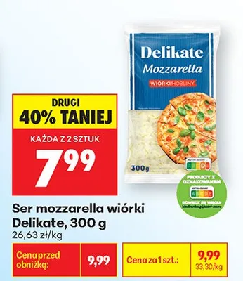 Ser mozzarella wiórki Delikate promocja w Biedronka