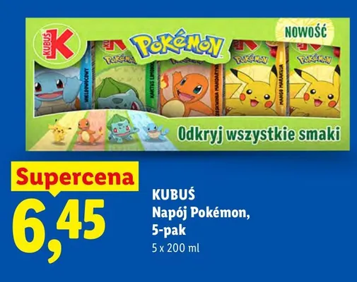 Napój Kubuś Pokémon 5-pak promocja w Lidl
