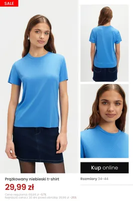 T-shirt prążkowany niebieski promocja w Top Secret