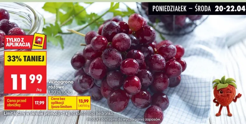 Winogrono różowe promocja w Biedronka