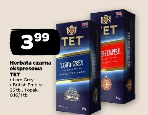 Herbata czarna ekspresowa TET Lord Grey promocja w Netto