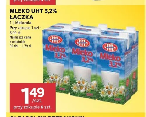 Mleko UHT 3,2% Łączka promocja w Stokrotka