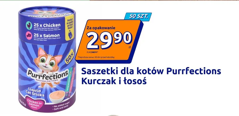 Saszetki dla kotów Purrfections Kurczak i łosoś promocja w Action