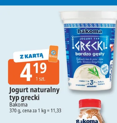 Jogurt naturalny typ grecki Bakoma promocja w Leclerc