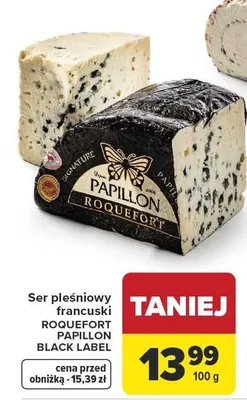 Ser pleśniowy francuski Roquefort Papillon Black Label promocja w Carrefour