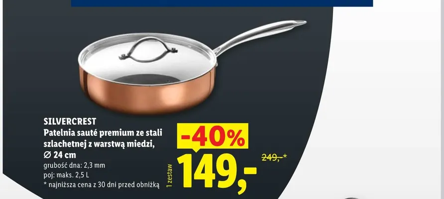 Patelnia sauté premium ze stali szlachetnej z warstwą miedzi 24 cm Silvercrest promocja w Lidl