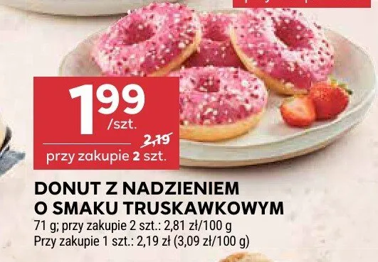 Donut z nadzieniem o smaku truskawkowym promocja w Stokrotka