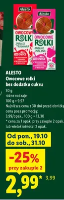 Owocowe rolki bez dodatku cukru jabłko-truskawka Alesto promocja w Lidl