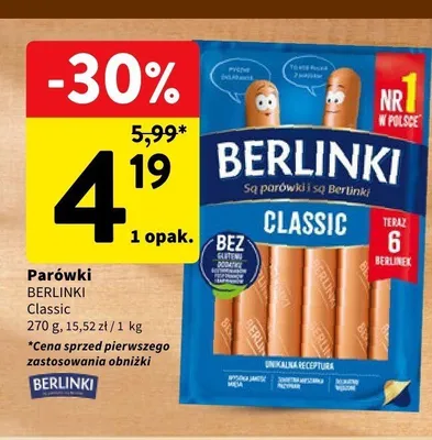 Parówki Berlinki Classic promocja w Intermarche