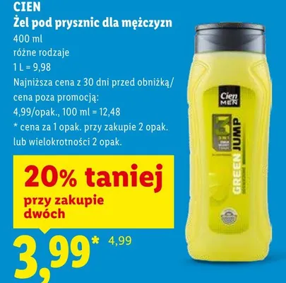 Żel pod prysznic dla mężczyzn Cien Green Jump promocja w Lidl