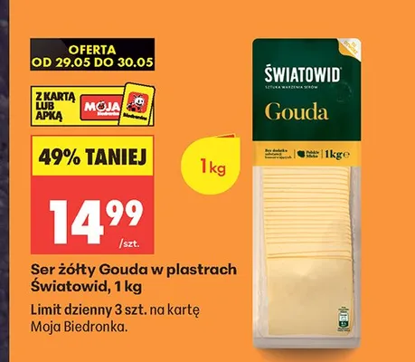Ser żółty Gouda w plastrach Światowid promocja w Biedronka