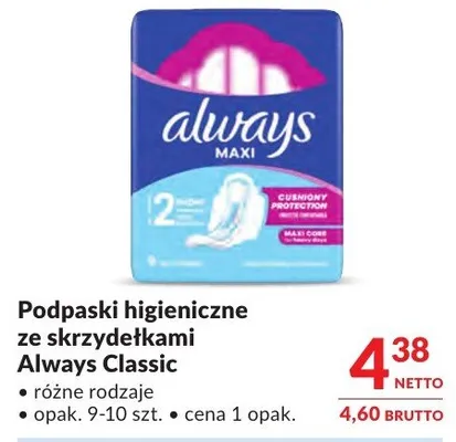 Podpaski higieniczne ze skrzydełkami Always Classic Maxi promocja w Makro