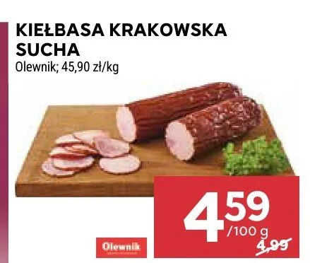 Kiełbasa krakowska sucha Olewnik promocja w Stokrotka