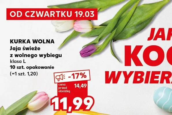 Jaja świeże z wolnego wybiegu klasa L promocja w Kaufland