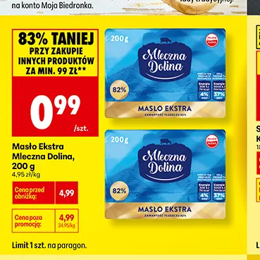 Masło Ekstra Mleczna Dolina promocja w Biedronka